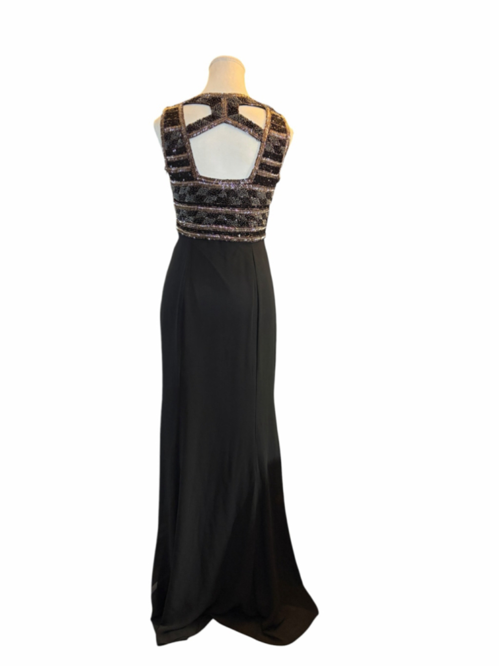 Adrianna Papell Black Gold Beaded Sequin Open Back Evening Gown Size 8 - Picture 5 of 9